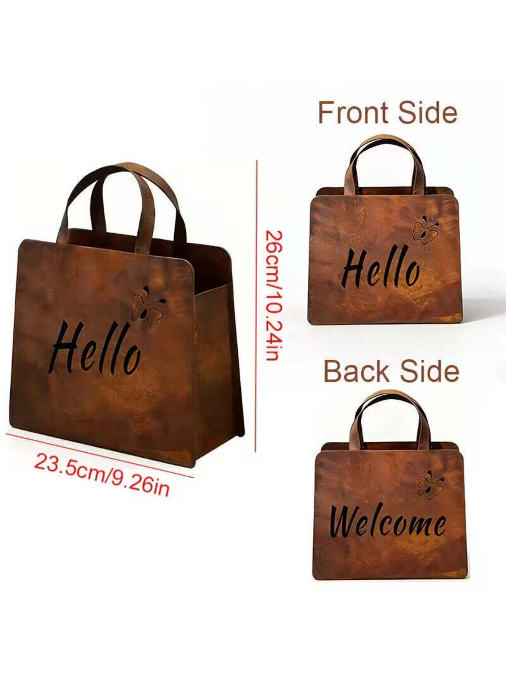 1pc Vintage Iron Handbag Garden Statue with Hello & Welcome Sign